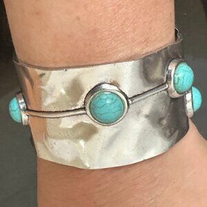 Heavy Silver Turquoise Cuff Bracelet Rustic  Large Western Southwestern Gift NWT
